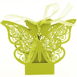 Auto-plaza 50 Pieces Butterfly Laser Cut Favor Boxes Birthday Wedding Gift Candy Boxes (Green Yellow)