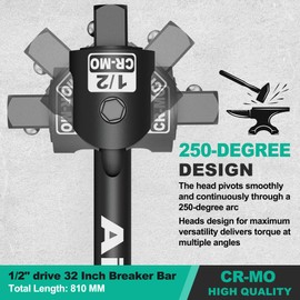 Aiourx 1/2" Drive 32 Inch Breaker Bar, Heavy Duty Head, Premium Chromium-Molybdenum Steel, Laser Etched Marking, for Grip and Break Loose Tight Bolts, Nuts