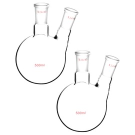 QWORK 500ml Glass 2-Neck Round Bottom Flask with 24/40 Center and Side Standard Taper Outer Joint, 2 Pack