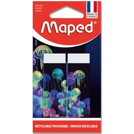 Maped - Set of 2 White Erasers Deepsea Paradise - Dust-Free School Erasers - PVC and Phthalate Free - Decorated Sheath - Made in France