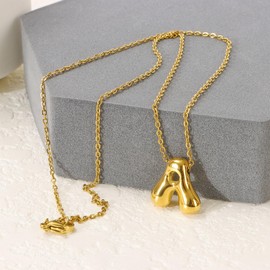 KALOEY Bubble Initial Necklace for Women – Gold Letter Pendant, Trendy Alphabet Jewellery, Perfect for Birthday, Anniversary, Christmas or Thanksgiving