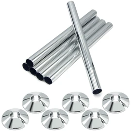 6 Pcs Radiator Pipe Covers and 6 PCS Pipe Collars, Radiator Pipe Covers 15mm x 200mm and 16mm Radiator Pipe Collars Cover for Radiator Pipe(Silver)