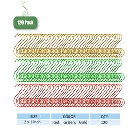 Photway 50 mm S-Hooks Christmas Pack of 120 Hooks Christmas Baubles S Hooks Christmas Tree Decoration Hangers Christmas Bauble Christmas Decorations Decorative Christmas Hooks Christmas Tree Hooks (Red Green Gold)