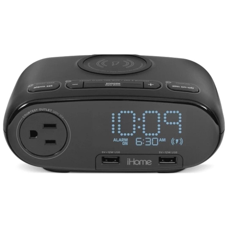 Ihome Hw6B Pre-Set Clock With Qi Charging, Dual Usb, Ac,