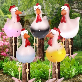Nitoope Funny Chicken Decoration Garden, Resin Rooster Statues Outdoor Decorative, Chicken Decoration Christmas, Outdoor Garden Decoration Backyard Lawn Stakes (White)