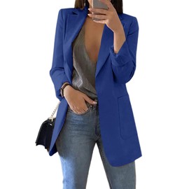 Cnkwei Womens Casual Blazers Open Front Long Sleeve Lapel Collar Work Office Jacket Royal Blue