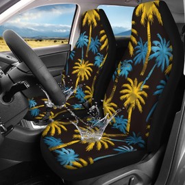 Jodoolang Colorful Palm Trees Car Seat Cover Set of 2, Auto Accessories for Men Women, Automobile Elastic Fabric Protective Interior Universal