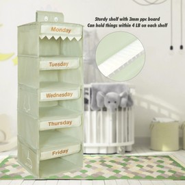 DoveeDosa Weekly Clothes Organizer for Kids-Day of The Week Clothes Organizer for Kids-Kids Daily Clothes Organizer-Monday Friday Clothes Organizer-Kids Closet Organizer (Green)