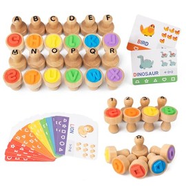 Busy edition Alphabet Number Stamps for Kids, Wooden Letter Stamps with Flashcard Math Learning Number Stampers, Toddler Arts and Crafts Supplies, Montessori Educational Toys for 3 4 5 Year Old