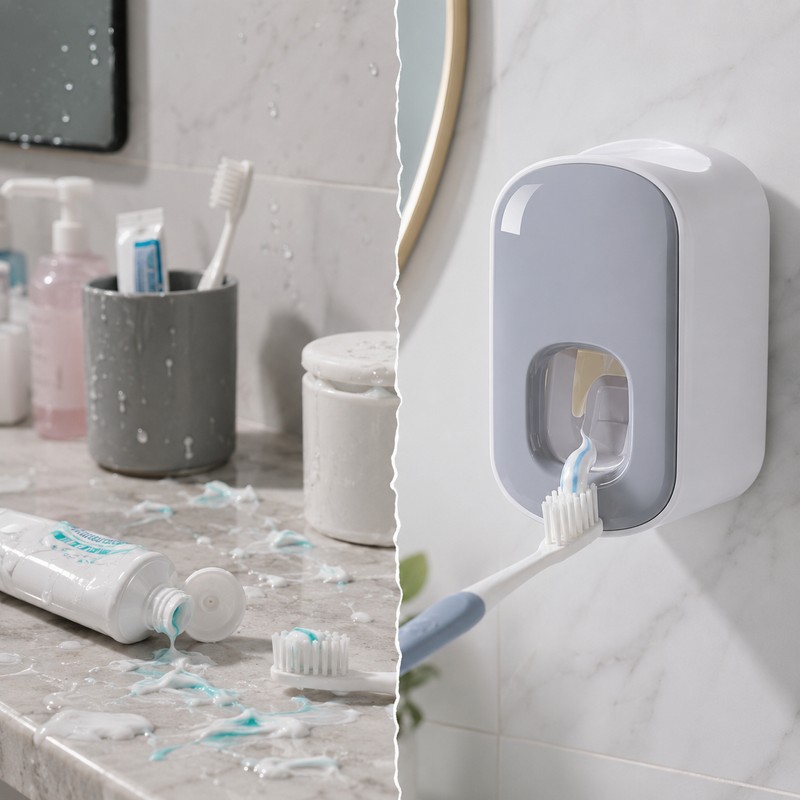 Wall-Mount Toothpaste Dispenser – Push-Activated Automatic Toothpaste Squeezer, No-Drill Water-Resistant