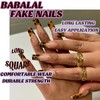 BABALAL Square Press on Nails Long Fake Nails Brown French
