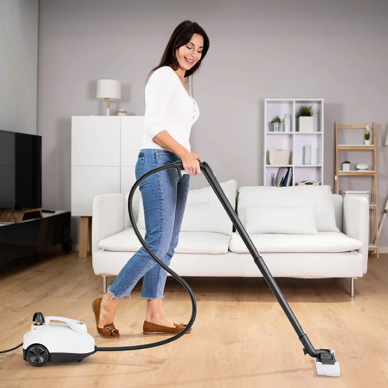 Costway 1800W Multi-Purpose Steam Cleaner with Trigger Lock Wheels &