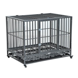 PawHut Heavy Duty Steel Dog Crate Kennel Pet Cage w/Wheels - Grey Vein