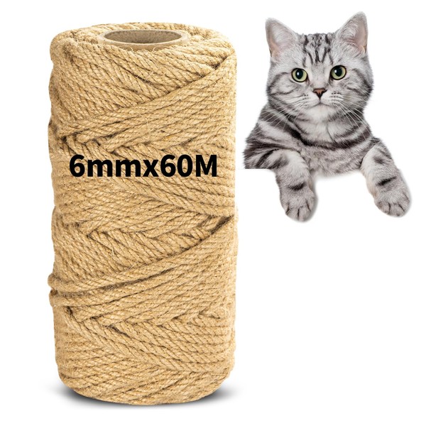 OurTop Sisal Rope for Scratching Post, 6 mm x 60