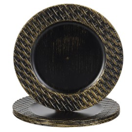 CAMOFOXIN 13" Chargers for Dinner Plate, Set of 6 Chargers for Dinner Plates, Plates for Party Table Decor (Black Woven Pattern)