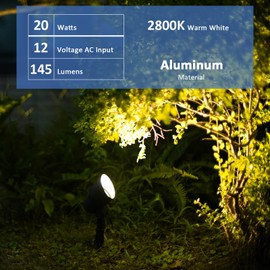Malibu Low Voltage Landscape Spotlights 20W Halogen Spot Lights 12V AC Outdoor Black Landscape Lighting Kit with Spike Stakes and Connectors 145 Lumen 2800K Warm White for Garden, Lawn, Walkway