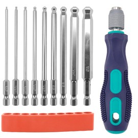 LPZMPZ 10-Piece Bit Set Long Ball Head Hexagon Socket Magnetic Screwdriver Bit 100 mm Length Allen Bit Set with Handle H1.5/2/2.5/3/4/5/6/8/10 mm