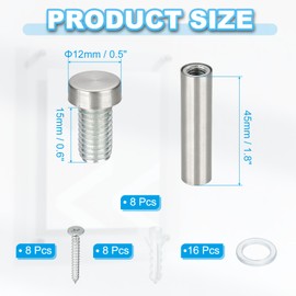 PATIKIL 1/2" x 2" Standoff Screws, 8Pcs Stainless Steel Wall Mount Sign Screw Stand Off Mounting Hardware Advertising Nail for Hanging Acrylic Picture Frame