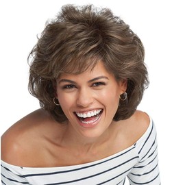 Raquel Welch Salsa Natural Looking Collar Length Layered Page Wig By Hairuwear, Large Cap, R12t, Pecan Brown