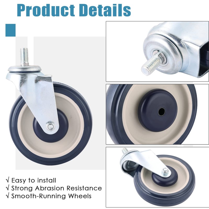 FLKQC 4 Pack Shopping Cart Replacement Wheels Kit 5-inch Stem