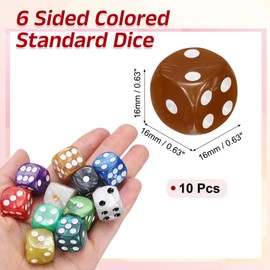 sourcing map 10Pcs 6 Sided Colored Standard Dice, Acrylic D6 Mini Polyhedral Pearl Pattern Game Dice Set for Table Games or Math Learning, Brown/White Point