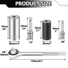 Universal Socket Wrench Set (9-27mm 7-19mm), Christmas Stocking Stuffers for Men Grip Super Socket Set, Multi-function Wrench Repair Tool Kit with 3/8 inch Ratchet Wrench and Power Drill Adapter
