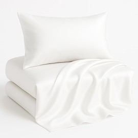 Casa Platino Satin Sheets Twin Size Set - 3 Pieces - Soft like Silk - 1 Deep Pocket Fitted Sheet, 1 Flat Sheet & 1 Standard Pillowcase - Beneficial for Hair & Skin - Wrinke Free - White Bed Sheets Set