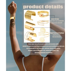 BOMAIL 6 Pieces Arm Cuff Upper Arm Band Cuff Bracelet Minimalist Simple Swirl Open Wide Wire Bracelets for Women Girls Adjustable Arm Bangle Bracelets Set