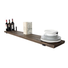Wallniture Forte Wooden Board 60" Long, 11.25'' Deep, 1.5" Thick, Rustic Wood Floating Shelf for Wall with Heavy Duty Metal Brackets, Farmhouse Style Shelving for Home Decor, 1pc (Espresso)