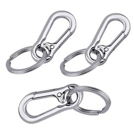 Packet of 3 units Heavy Duty Compact Metal Carabiner Keychain with Lobster Clasp, 68mm x 30mm Split Ring, Zinc Alloy, Silver