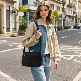 DIRRONA Fashion Womens Bag Nylon Women Shoulder Bag Casual Travelling Ladies Messenger Bag Multi Pockets Medium Size Waterproof Nylon Bags Black