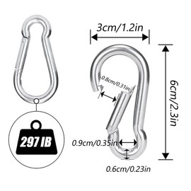 Small Carabiner Clip Spring Snap Hooks 304 Stainless Steel Metal Clip M6 Locking Carribenares for Hammock Swing Set Hiking Camping Fishing (6 PCS)