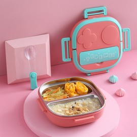 Soulnioi Lunch Box Bento Box for Kids, Cute Design Lunch Box for Child School, Leakproof Food Container with 2 Compartments (Pink)