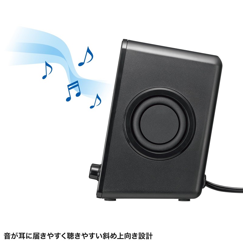 Sanwa Supply MM-SPL22UBK PC Speaker, USB Powered, Built-in Passive Radiator,