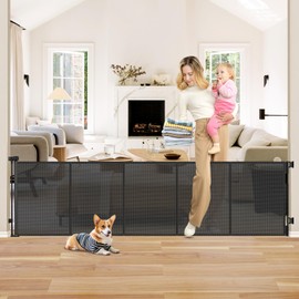 Reinforced 26 Inch Tall Retractable Dog Gate to Step Over 95" Wide Short Mesh Baby Gate Retractable Baby Gate for Doorway Low Outdoor Retractable Gate Small Pet Gate for Stair Puppy Gate for The House