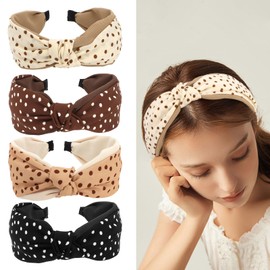 CURASA Polka Dot Knotted Headbands For Women Girls 4PCS Cute Top Knot Bow Head Bands Non Slip Wide Fabric Hairbands Fashion Vintage Comfortable Hair Bands 50s Elegant Stylish Hair Accessories
