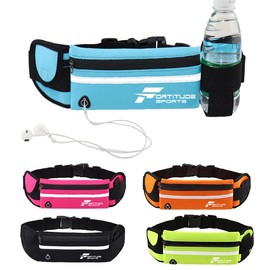 Running Belt with Phone Holder | Running Waist Pack for Phones, Headphones and Water Bottle | Waterproof Running Belt for Women and Men (Black)