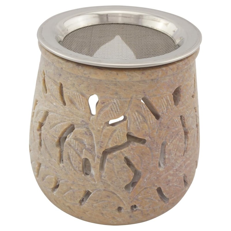 Indian Soapstone Incense Burner - Stainless Steel Strainer & Heat