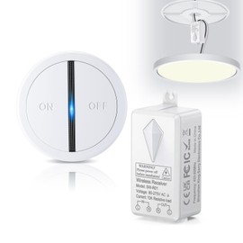 HAPYTHDA Wireless Light Switch, No In-Wall Wiring Required, Waterproof Remote Control, 1300ft RF Range, Programmable, White