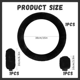 Plush Steering Wheel Cover, Universal Steering Wheel Cover, Fur, Pack of 3 Car Steering Wheel Cover, Winter Handbrake and Steering Wheel Protector, Car Accessories, Telescopic Steering Wheel