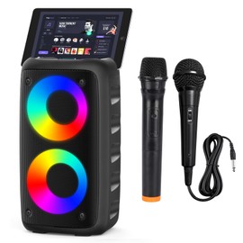 Cinolink Bluetooth Speaker,Karaoke Speaker with 1 Wireless Microphone and 1 Wired Mic,Colorful LED Lights,TWS Pairing, Portable Karaoke for Adults with Rechargeable, AUX/USB Support for Home Outdoor
