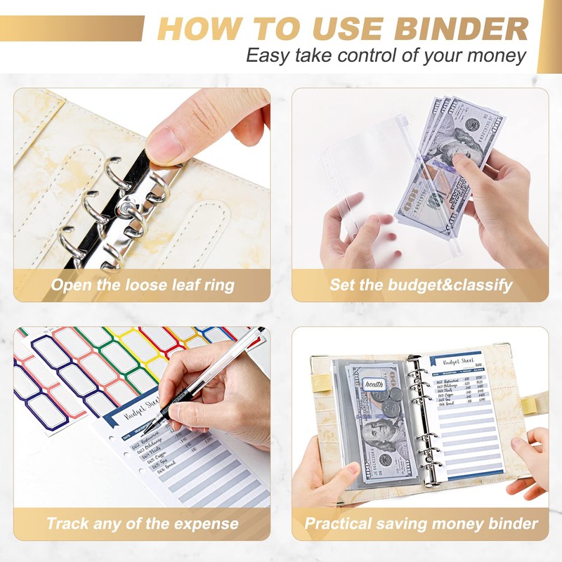 Taope Budget Planner, 6-Ring A6 Budget Binder, Money Organiser, with
