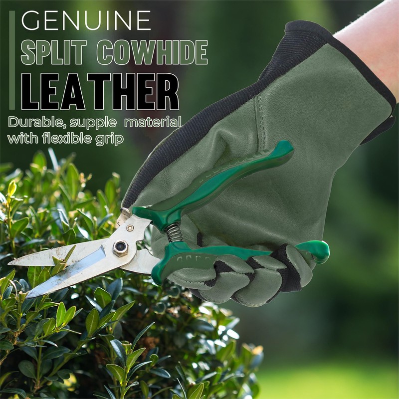 HANDLANDY Men Leather Gardening Gloves, Utility Work Gloves for Garden