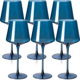 Physkoa colored wine glasses set of 6 hand blown wine glasses (Midnight Blue)
