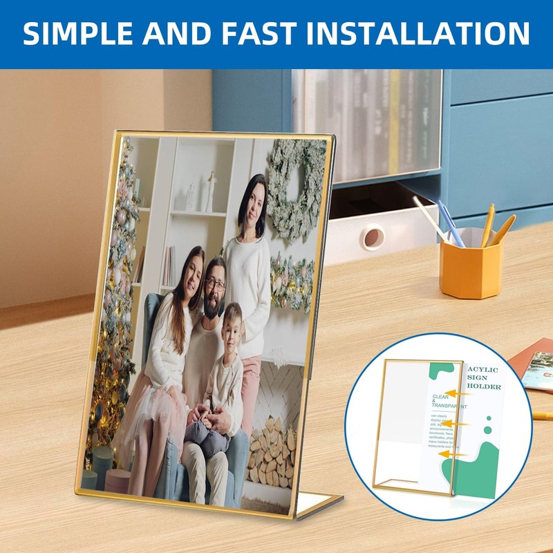 Gold Sign Stand Double-Sided Picture Acrylic Frame 6PCS, A5 Transparent