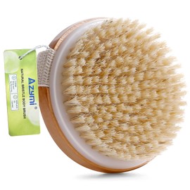 Dry Wet Body Brush, Body Scrub Brush Shower for Cleansing Exfoliating Lymphatic Drainage, Natural Wood Bristle Size 10.5x10.5CM Round