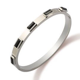 YINHUI Gold Bangles Bracelets for Women, 18K Gold Plated Green Emerald Birthstone Women’s Bangle Bracelets 6.7” Elegant Vintage Casual Gift (Silver-blackstone)