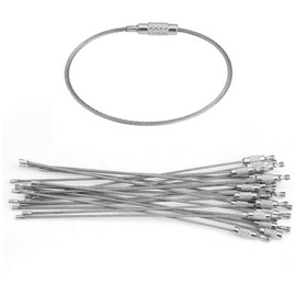 Hztyyier Pack of 20 Wire Key Chains Stainless Steel Wire Key Ring Loops with Screw Lock for Hanging Luggage Tags Key Rings ID Tags, silver