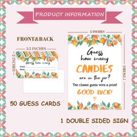 Tuyashua Little Cutie Baby Shower Game, Guess How Many Candies are in The Jar, Pack of 1 Sign and 50 Guessing Cards, Baby Shower Decoration, Gender Neutral - 04