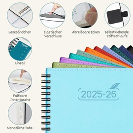 BEZEND Calendar 2025 2026 Weekly Planner A5, 18 Months July 25-Dec 26, Book Calendar Ring Binder PU Leather Soft Cover 1 Week 2 Pages with Pen Holder - Orange